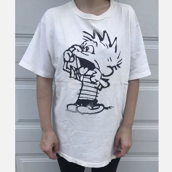 Vintage Calvin And Hobbes Attitude Nose Picker Large Print Tshirt XL 48 90s Vtg - Picture 1 of 10